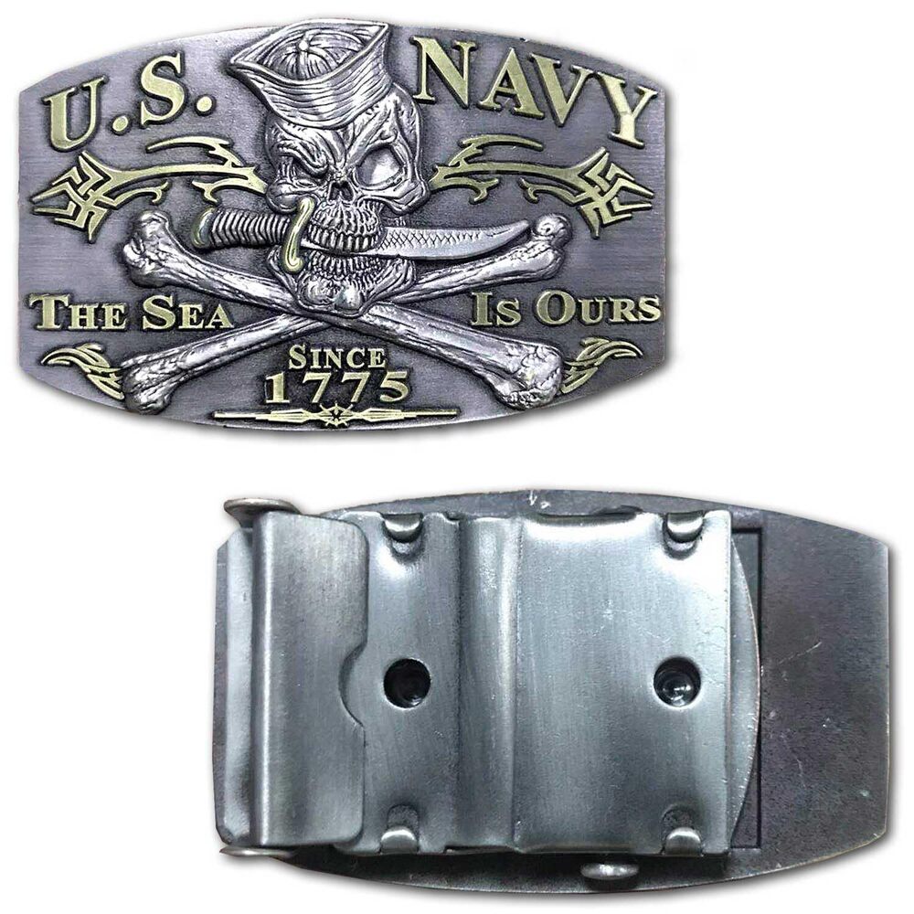 8235 US Navy Jolly Roger Sea Is Ours Veteran Belt Buckle